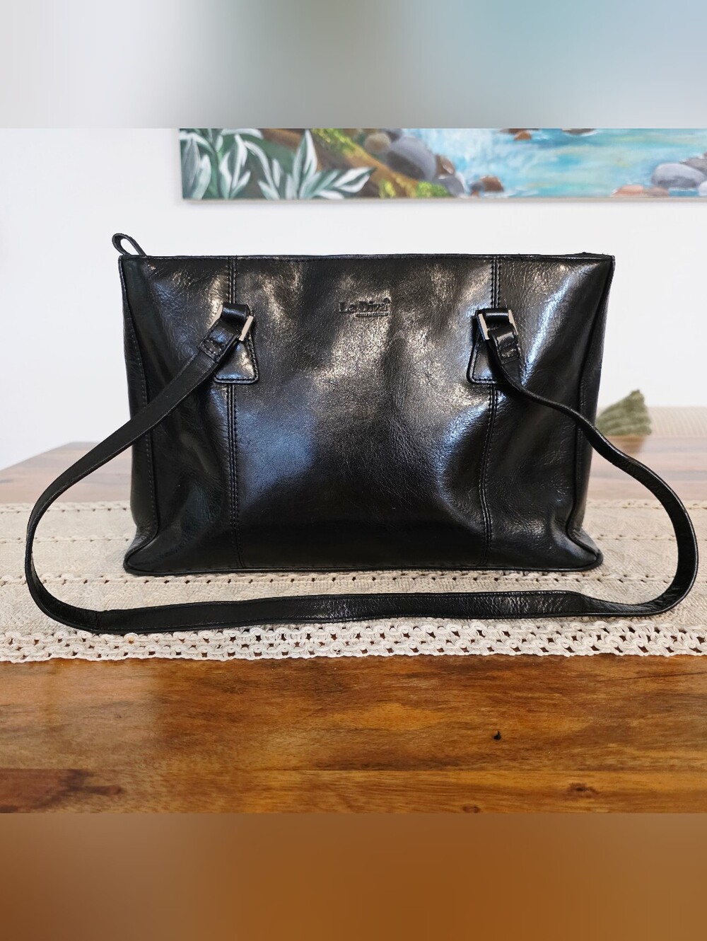 La Diva Italian Design Black Genuine Leather Tote Bag